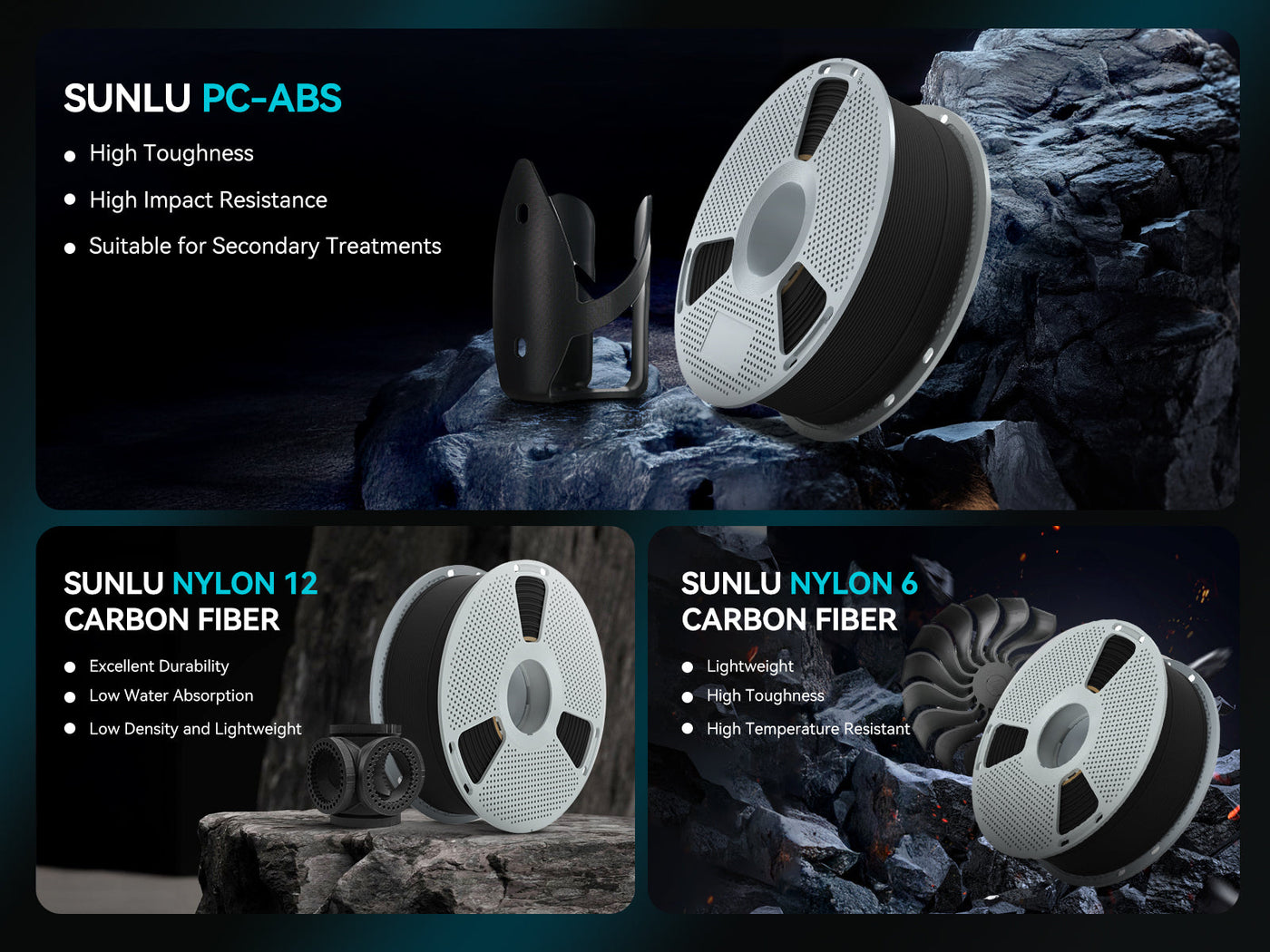 Enhancing 3D Printing with High-Performance Engineering Filaments: PA12-CF, PA6-CF, and PC-ABC