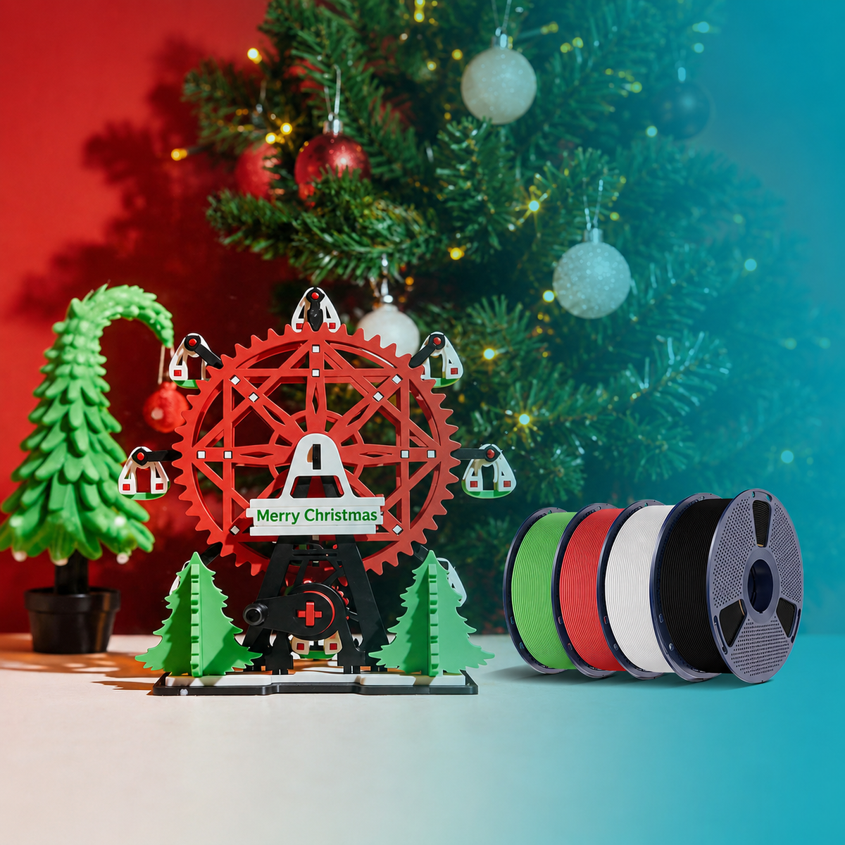Christmas Ferris Wheel Print Bundle — Matched PLA Matte Filament 1KG x 4 Rolls