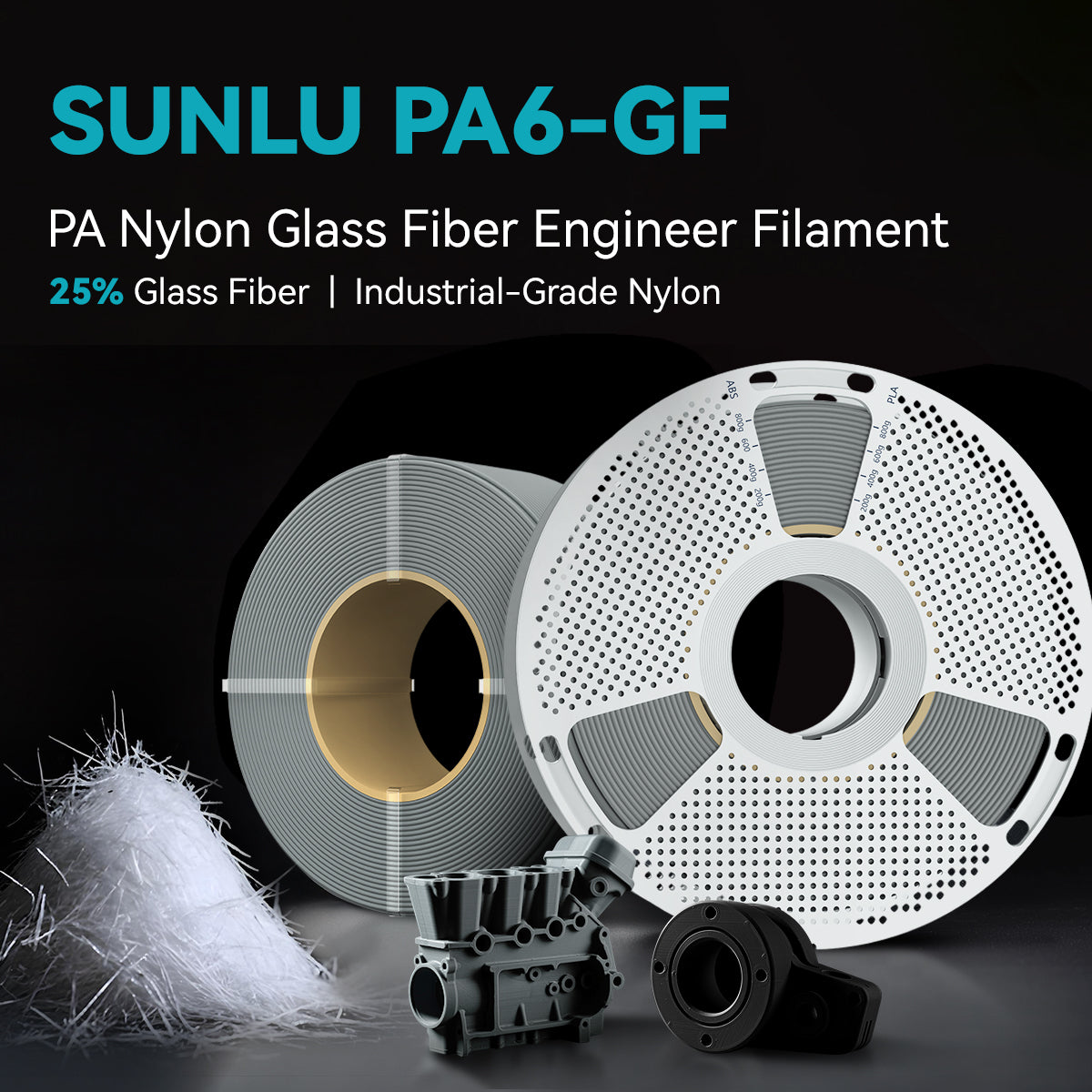 Nylon-6 Glass Fiber (PA6-GF) 3D Printer Filament 1KG