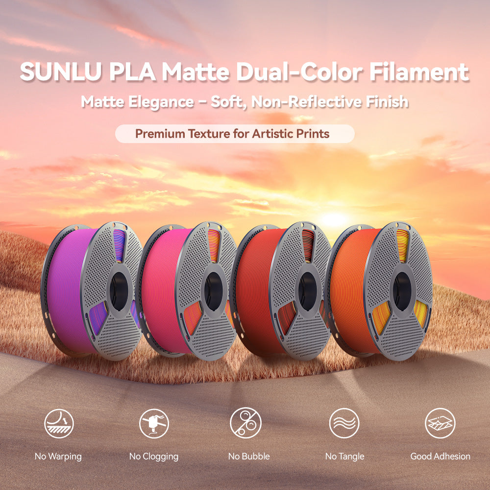 SUNLU Matte PLA Dual-Color 3D Printer Esthenic Filament 1KG, Seamless Two-Tone Shifts & Soft Matte Finish