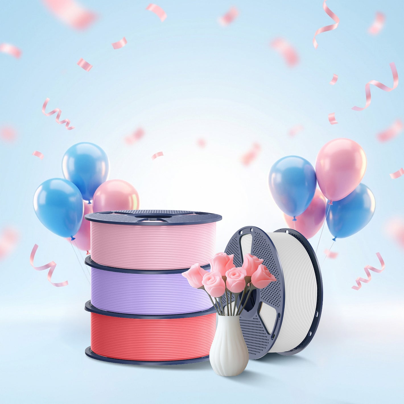 SUNLU Valentine's Filament Combo – 4 Colors & Materials Mix & Match (White / Purple / Red / Pink)