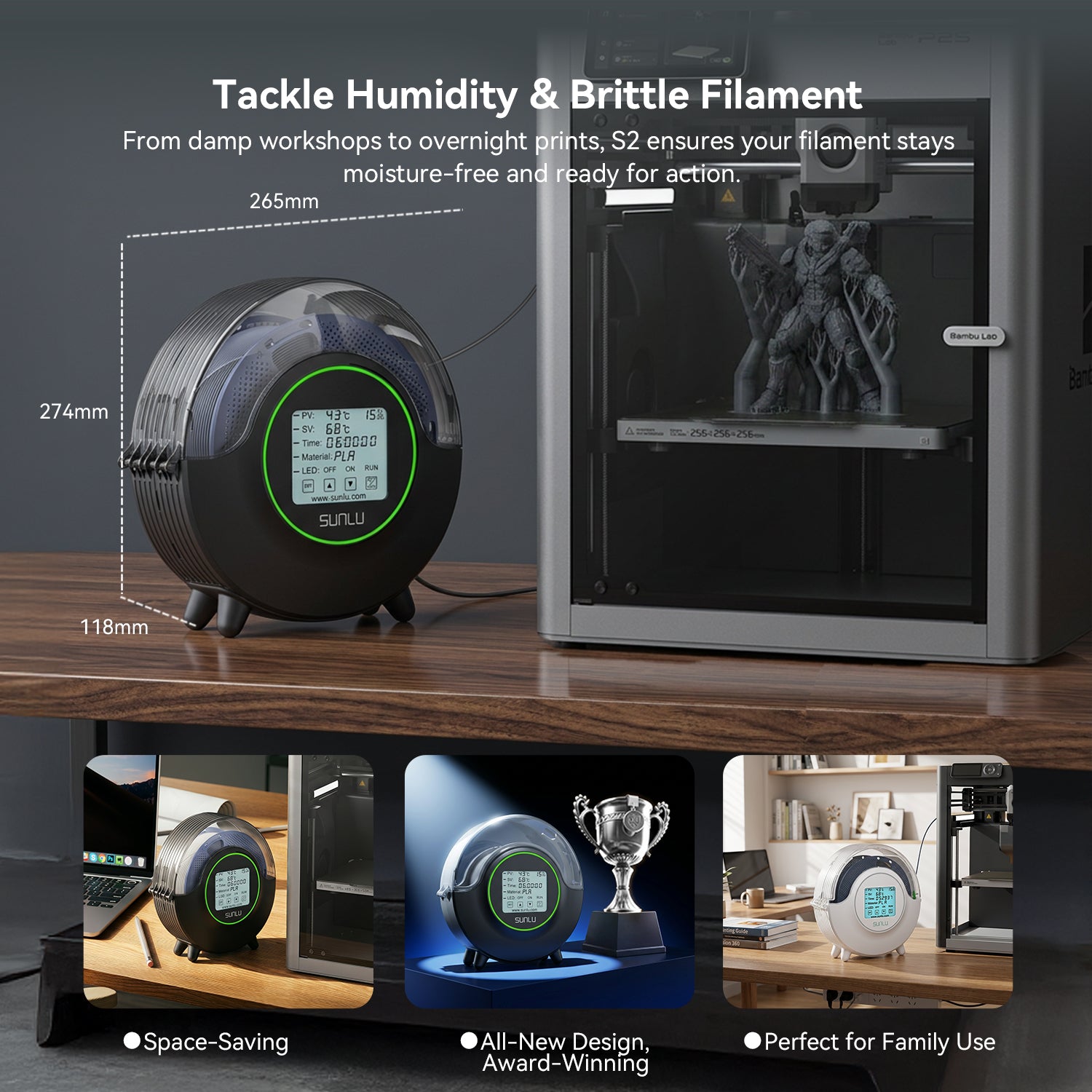 SUNLU S2 Filament Dryer, 360° Surround Heating During 3D Printing