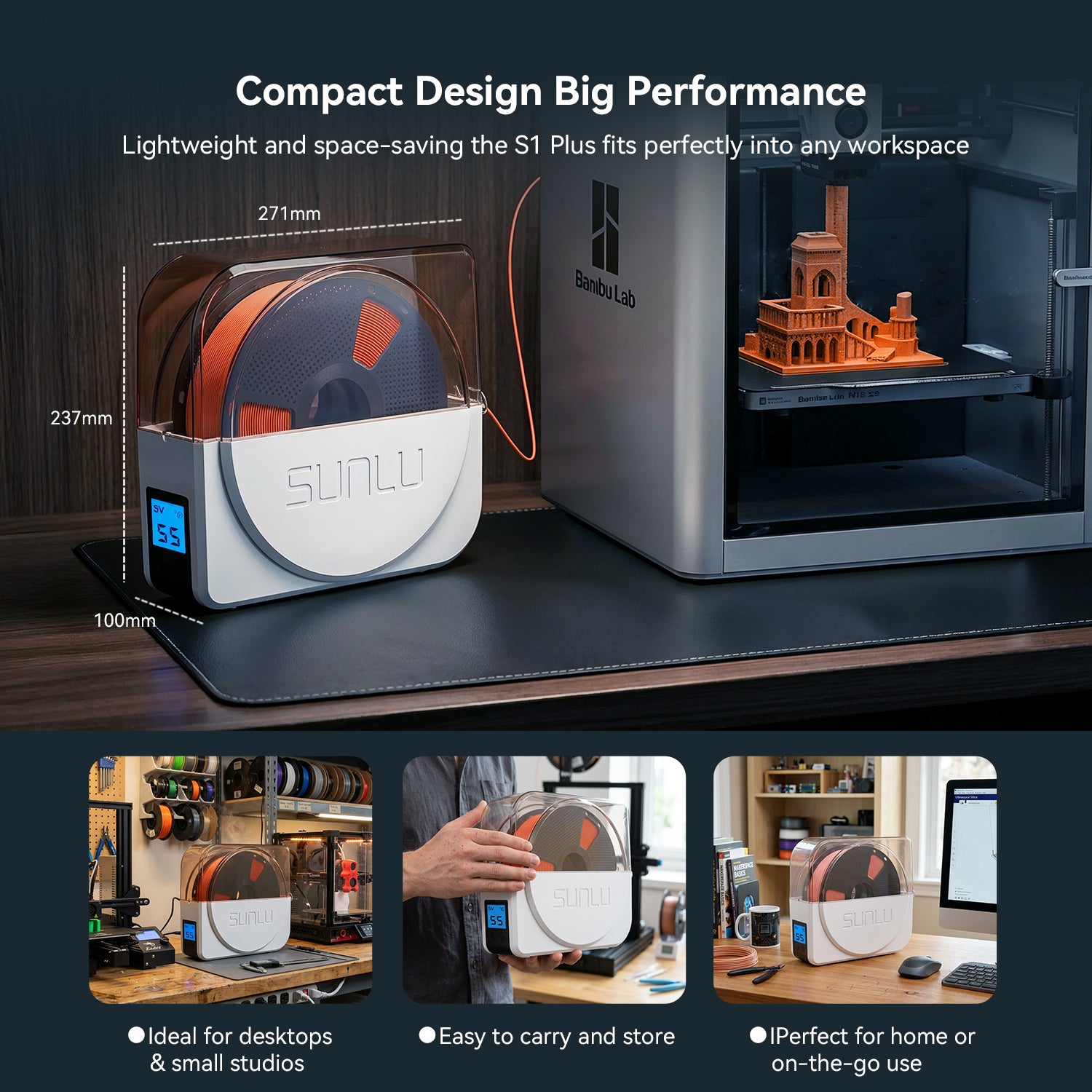 Get PLA at $6.6/KG | SUNLU S1 Plus Filament Dryer and PLA Filament Bundle