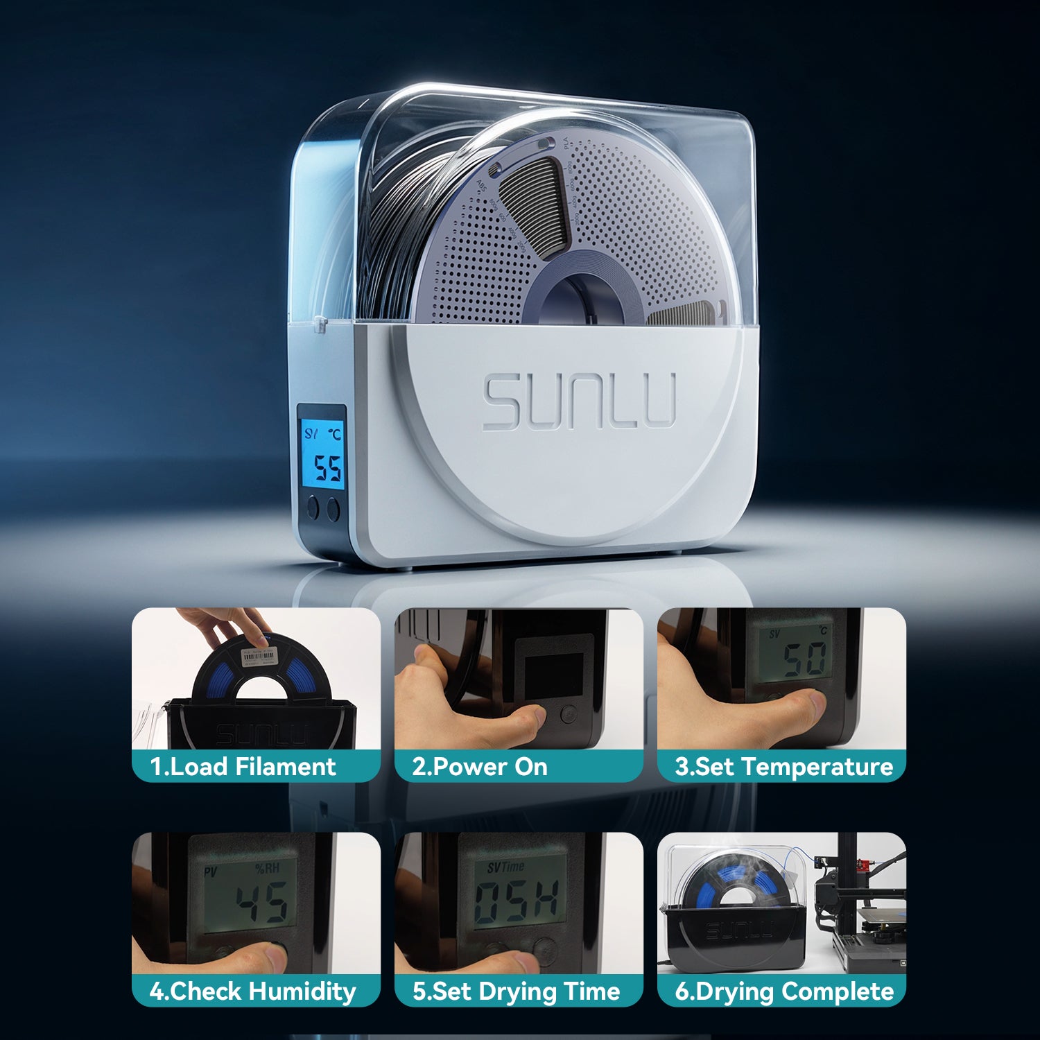 Get PLA at $6.6/KG | SUNLU S1 Plus Filament Dryer and PLA Filament Bundle